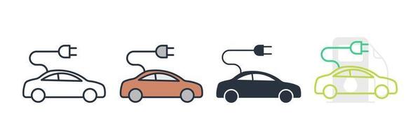 Ilustración de vector de logotipo de icono de coche eléctrico. plantilla de símbolo de cable de automóvil eléctrico para la colección de diseño gráfico y web