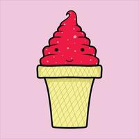 Strawberry ice cream emoji witch cone vector