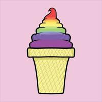 rainbow ice cream with cream cone vector