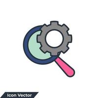 Ilustración de vector de logotipo de icono de optimización. rueda de engranajes y plantilla de símbolo de lupa para la colección de diseño gráfico y web