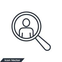 search icon logo vector illustration. Magnifying glass wit people symbol template for graphic and web design collection