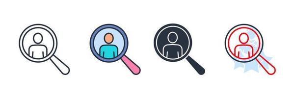 search icon logo vector illustration. Magnifying glass wit people symbol template for graphic and web design collection