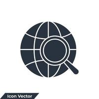 global data icon logo vector illustration. globe with magnifying glass symbol template for graphic and web design collection