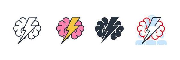 lluvia de ideas icono logo vector ilustración. cerebro con plantilla de símbolo de trueno para la colección de diseño gráfico y web