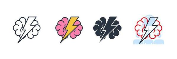 brainstorm icon logo vector illustration. Brain With Thunder symbol template for graphic and web design collection