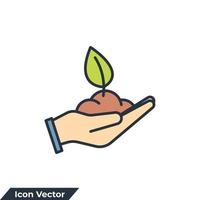 ilustración de vector de logotipo de icono de ecología. hoja y mano, plantilla de símbolo de naturaleza de cuidado para la colección de diseño gráfico y web