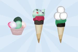 Ice cream, Collection of 3 vector ice cream illustrations isolated color background
