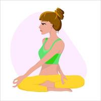 personaje de niña de dibujos animados práctica yoga pose loto vector