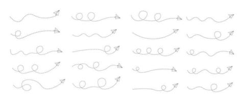 conjunto de ruta de avión de papel de línea discontinua vector