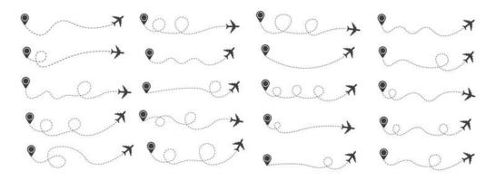 Set of Dashed Line Airplane Route vector