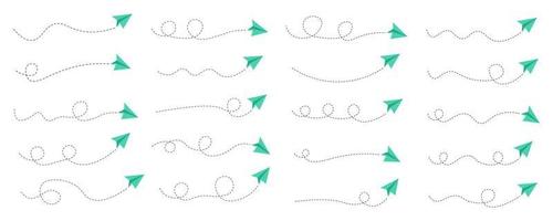 conjunto de ruta de avión de papel de línea discontinua vector