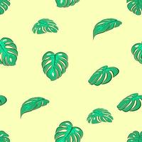 seamless tree monstera with yellow background vector