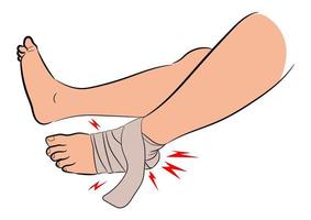 ankle bandage because of Ligament in the injured ankle, graphics design  vector illustration on white background