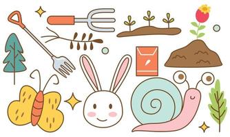 Kawaii garden doodle set vector