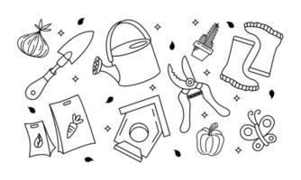 Kawaii garden doodle set vector