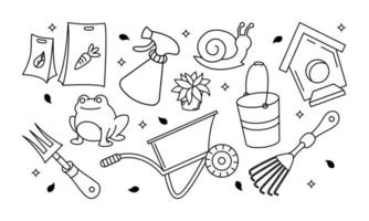 Kawaii garden doodle set vector