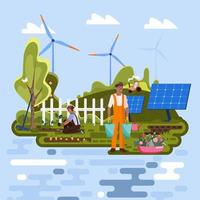 Farmers Working in Eco Farm Environment Concept vector