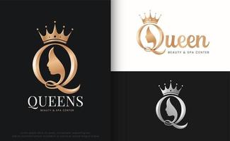 monogram letter Q silhouette of queen with crown vector
