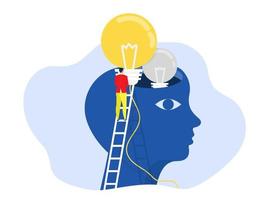 Creative Business, Businessman holding idea light bulb put  human head brain  Upskill, learn new things or knowledge development for new skill and improve job qualification concept vector illustrator