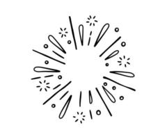 Hand drawn firework. Star burst. Sunburst doodle icon. Hand drawn explosion frame. Sparkles set with radial lines. Explosion vintage effects. Vector illustration isolated on white background.