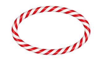 Christmas candy cane oval frame with red and white striped. Xmas border with striped candy lollipop pattern. Blank christmas and new year template. Vector illustration isolated on white background