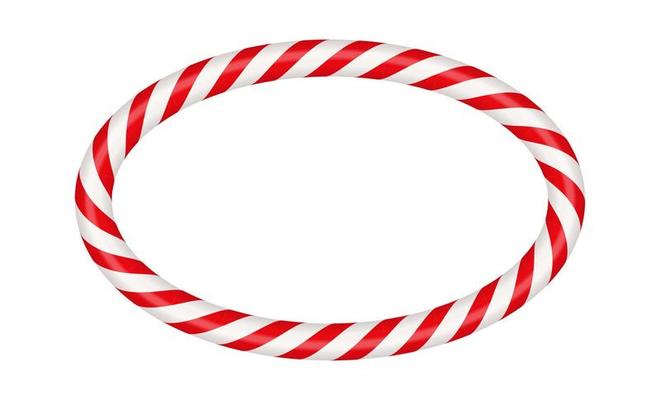 Christmas candy cane oval frame with red and white striped. Xmas border with striped candy lollipop pattern. Blank christmas and new year template. Vector illustration isolated on white background