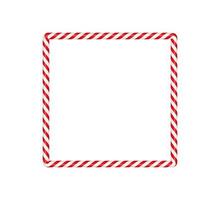 Christmas candy cane square frame with red and white striped. Xmas border with striped candy lollipop pattern. Blank christmas and new year template. Vector illustration isolated on white background