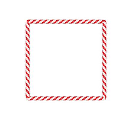 Christmas candy cane square frame with red and white striped. Xmas border with striped candy lollipop pattern. Blank christmas and new year template. Vector illustration isolated on white background