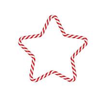 Christmas candy cane star frame with red and white striped. Xmas border with striped candy lollipop pattern. Blank christmas and new year template. Vector illustration isolated on white background
