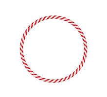 Christmas candy cane circle frame with red and white striped. Xmas border with striped candy lollipop pattern. Blank christmas and new year template. Vector illustration isolated on white background
