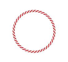 Christmas candy cane circle frame with red and white striped. Xmas border with striped candy lollipop pattern. Blank christmas and new year template. Vector illustration isolated on white background