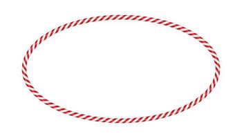 Christmas candy cane oval frame with red and white striped. Xmas border with striped candy lollipop pattern. Blank christmas and new year template. Vector illustration isolated on white background