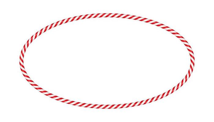Christmas candy cane oval frame with red and white striped. Xmas border with striped candy lollipop pattern. Blank christmas and new year template. Vector illustration isolated on white background