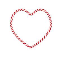 Christmas candy cane heart frame with red and white striped. Xmas border with striped candy lollipop pattern. Blank christmas and new year template. Vector illustration isolated on white background