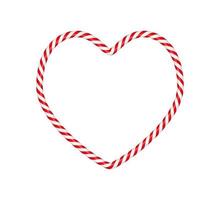 Christmas candy cane heart frame with red and white striped. Xmas border with striped candy lollipop pattern. Blank christmas and new year template. Vector illustration isolated on white background