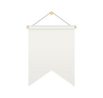 Empty white rectangle bunting pennant with double edges. Hanging realistic pennant or flag with rope. Bunting flag mock up. Blank realistic template. Vector illustration isolated on white background