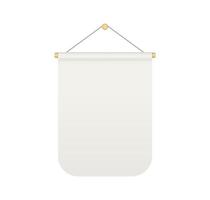 Empty white rectangle bunting pennant. Hanging realistic pennant or flag with rope. Bunting flag mock up. Blank realistic template. Vector illustration isolated on white background