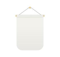 Empty white rectangle bunting pennant. Hanging realistic pennant or flag with rope. Bunting flag mock up. Blank realistic template. Vector illustration isolated on white background