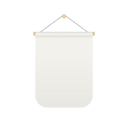 Empty white rectangle bunting pennant. Hanging realistic pennant or flag with rope. Bunting flag mock up. Blank realistic template. Vector illustration isolated on white background