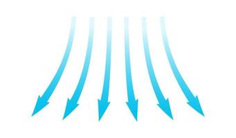 flujo de aire. flechas azules que muestran la dirección del movimiento del aire. flechas de dirección del viento. flujo fresco azul frío del acondicionador. ilustración vectorial aislado sobre fondo blanco vector