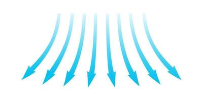 Air flow. Blue arrows showing direction of air movement. Wind direction arrows. Blue cold fresh stream from the conditioner. Vector illustration isolated on white background