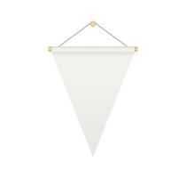 Empty white triangular bunting pennant. Hanging realistic pennant or flag with rope. Bunting flag mock up. Blank realistic template. Vector illustration isolated on white background