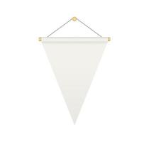 Empty white triangular bunting pennant. Hanging realistic pennant or flag with rope. Bunting flag mock up. Blank realistic template. Vector illustration isolated on white background