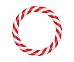 Christmas candy cane circle frame with red and white striped. Xmas border with striped candy lollipop pattern. Blank christmas and new year template. Vector illustration isolated on white background