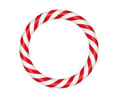 Christmas candy cane circle frame with red and white striped. Xmas border with striped candy lollipop pattern. Blank christmas and new year template. Vector illustration isolated on white background