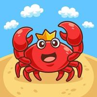 Cartoon Crab with Crown Sand Beach vector