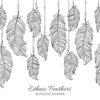 Boho Seamless Border Frame Ornamental Feather vector