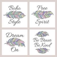 Set Boho Quote Colorful Ornamental Feather vector