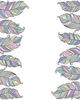 Boho Style Frame Colorful Feather vector
