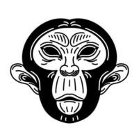Monkey head vector icon. Black silhouette of a chimpanzee isolated on white. Symbol of the Chinese zodiac, monkeypox. Animal face monochrome outline. For logo, posters, labels